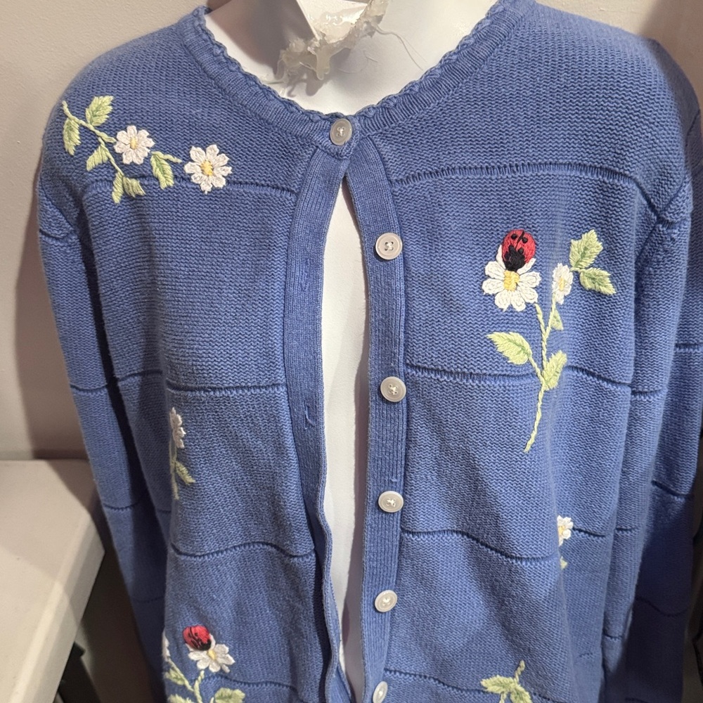 Classic Elements Blue Cardigan Ladybug Daisy Deco… - image 8